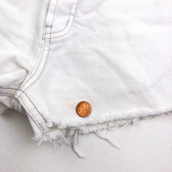 Free People White Denim Button Fly Cut Off Shorts - Picture 6 of 8
